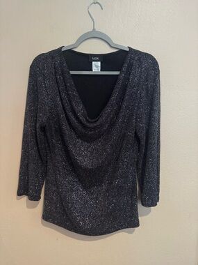 MSK Black Multi Colored Metallic Sparkle Draped Cowl Neck Top
